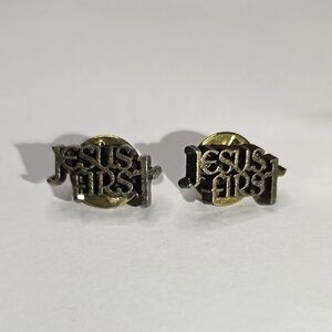 2 Pcs "Jesus First+Cross" Vintage Lapel Pin